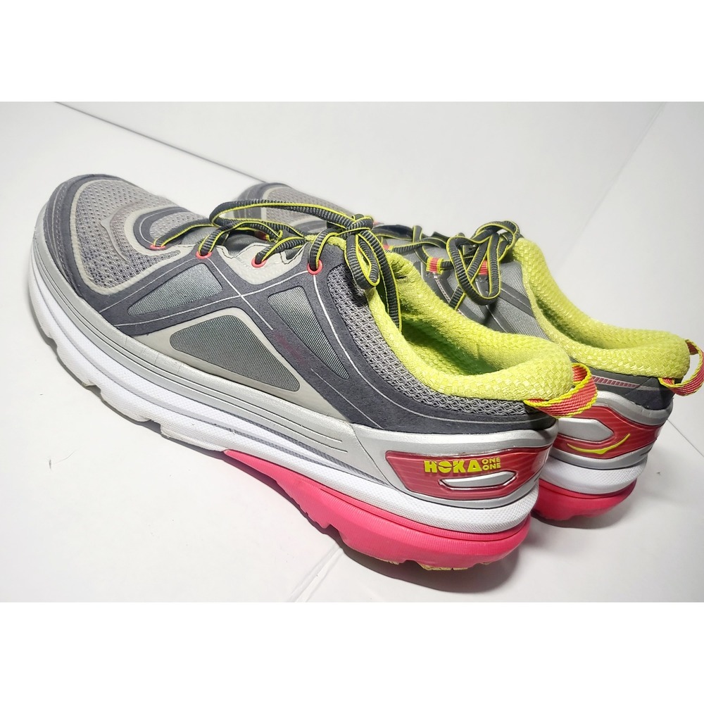 Hoka One One Constant Women sz9 Running Shoes Grey Pink Citrus athleisure active